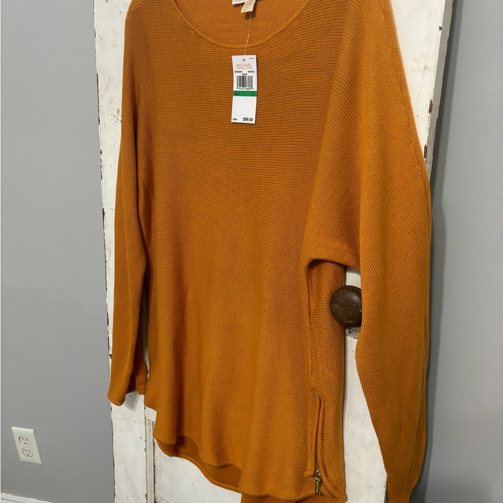 Michael Kors Orange Pullover Side Hem Zipper Knit Sweater Womens Size Large - Picture 11 of 11